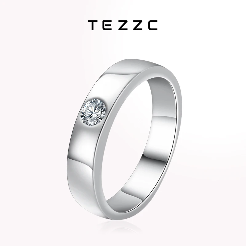 

Tezzc 0.3ct 4mm Moissanite Wedding Ring for Women Man 925 Sterling Silver with Gold Plated Lab Diamond Rings with Certificates