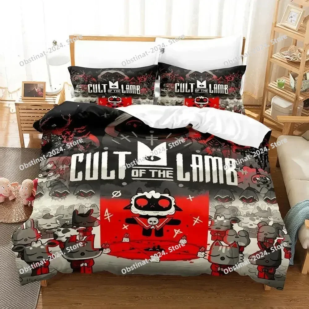 Cult of the Lamb Bedding Set Printed With Pillowcase Bed Duvet Cover Soft Single Double Queen Super King Size Adult Kid Bedroom