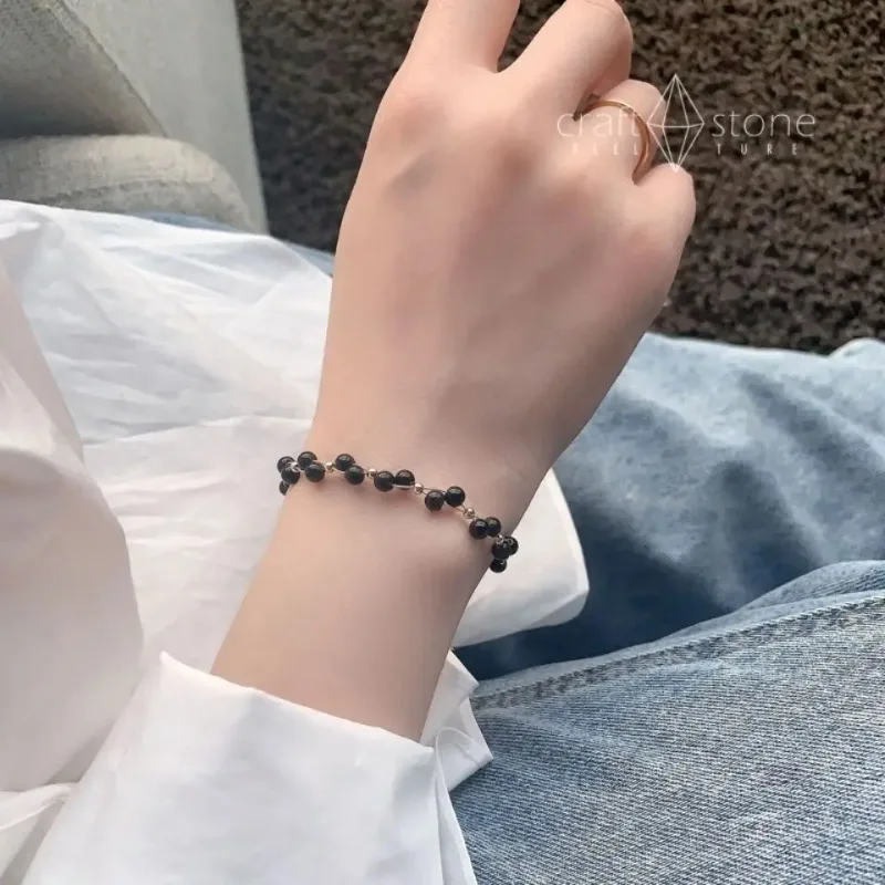 Blue Sand Stone Bracelet Obsidian Handmade Ins Handmade Ethnic Jewelry Men and Women Couples Girlfriend Student Gift Adjustable