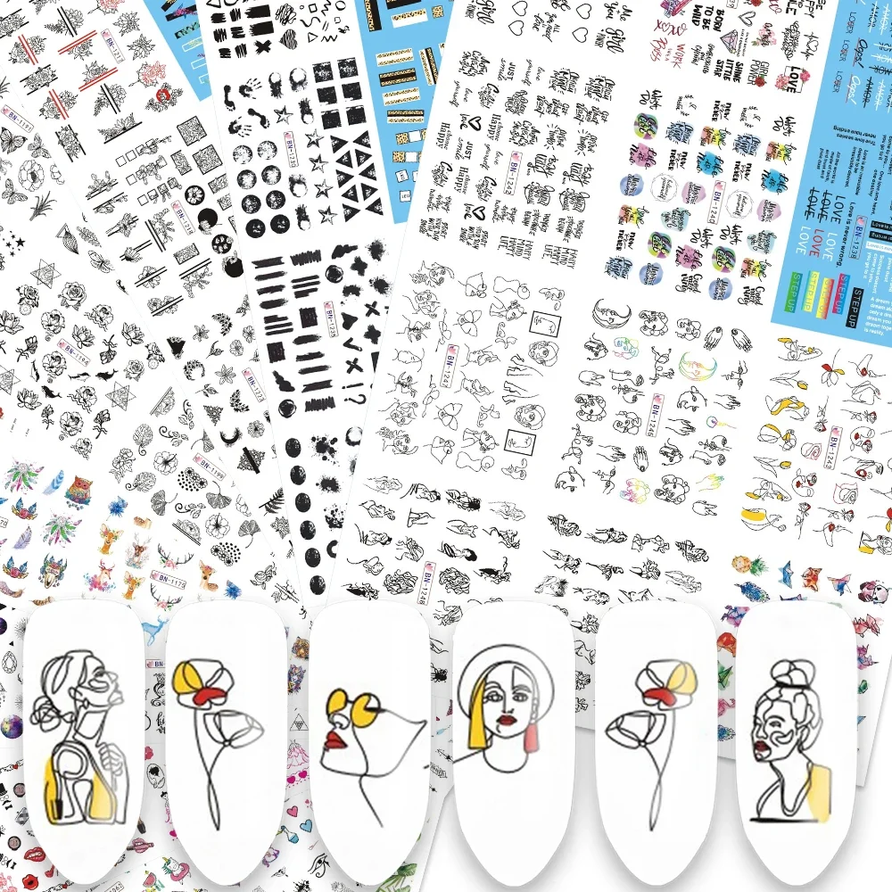 

12 шт., черные линии, водные наклейки для ногтей с буквами, сексуальные слайдеры для девочек, переводная наклейка для дизайна ногтей, бумажные украшения, советы для маникюра