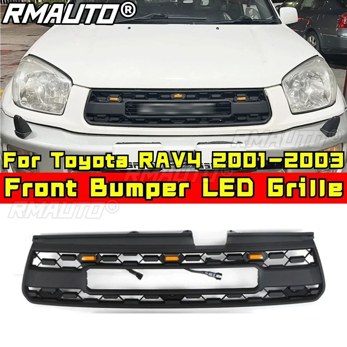 Bumper Grill For Toyota RAV4 2001-2003 Car Front Bumper Racing Grille Body Kit ABS Plastic Front Bumper Grille Car Accessories