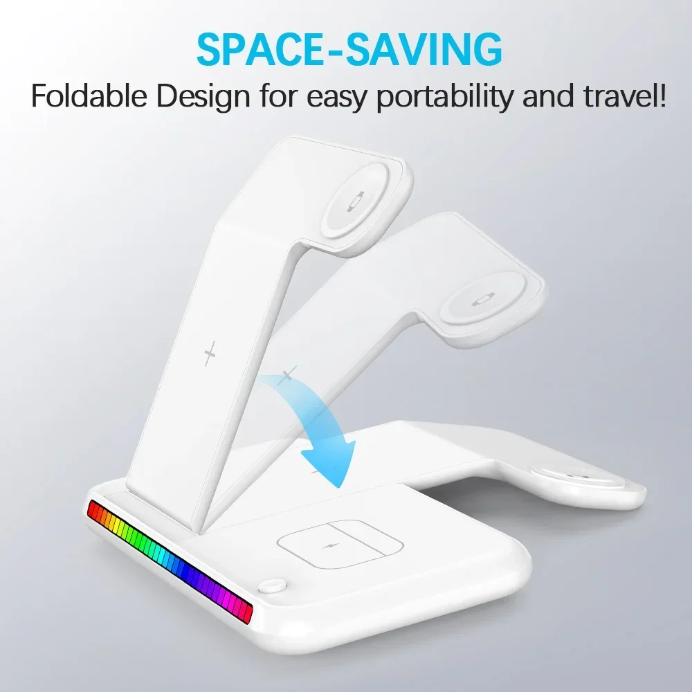 100W Fast Wireless Charger LED 3 ใน 1 สถานีชาร์จแบบพับได้สําหรับ iPhone 16 15 14 13 12 Apple Watch 9 8 7 6 Airpods Pro