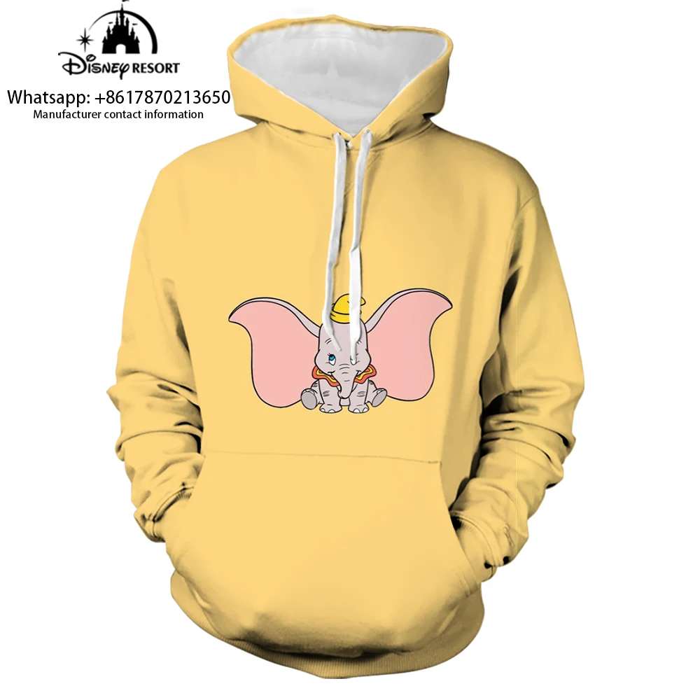 Hoodie impresso em anime unissex dumbo, hoodie casual feminino, tops estilo rua, moda infantil, novo, Y2K, 3D, primavera, 2024