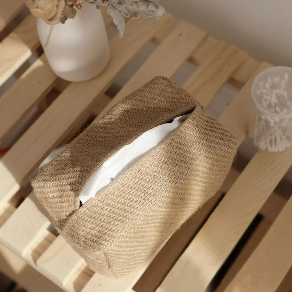 Kreative Leinen-Baumwoll-Taschentuchbox im japanischen Stil, große Kapazität, Taschentuchboxen, Behälter, Vintage-Servietten-Organizer, Teetisch – Detail 3