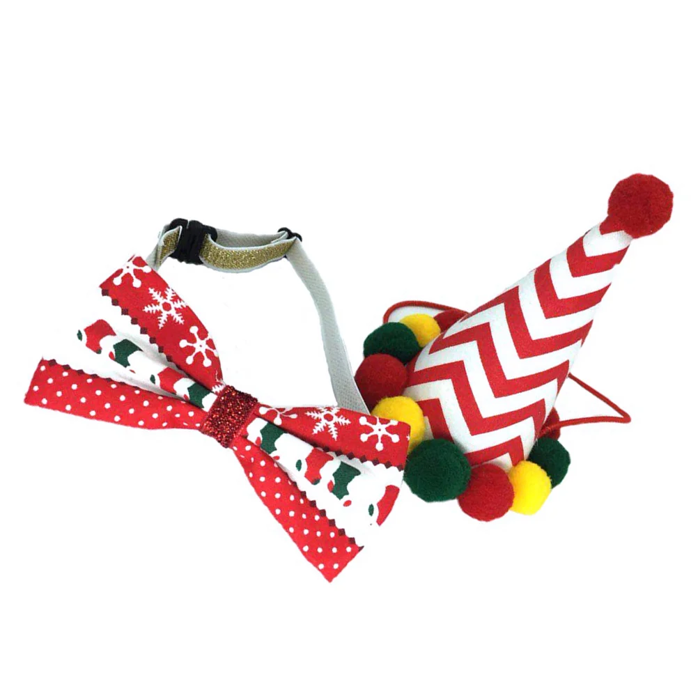 

1Set Animal Hats and Bow Ties for Pet 19-35Cm Adjustable Comfortable Cloth Pet Costume Set for Dog Cat Birthday Celebration Bow