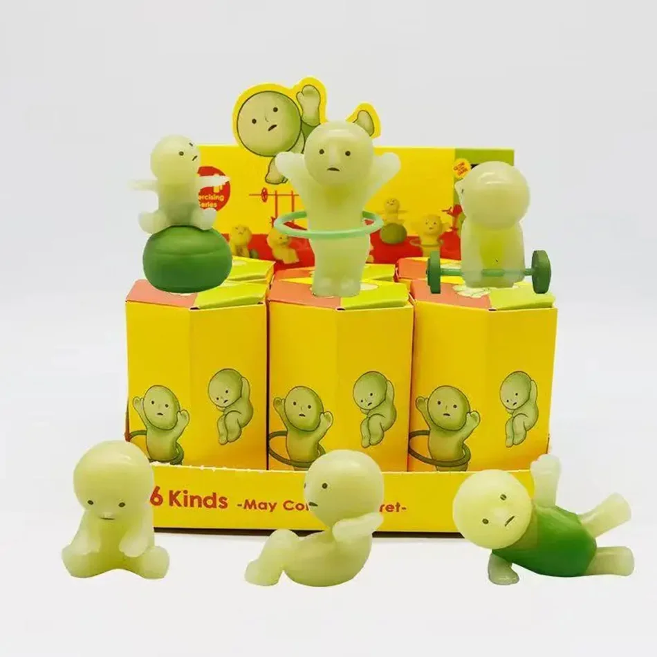 Novo smiski banho banheiro, quarto, yoga, série de fitness bonito brilho boneca figuras ação dos desenhos animados desktop caixa cega modelo presente boneca