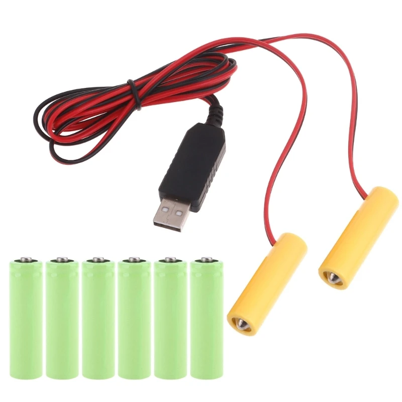 2 In 1 USB to 1.5-6V AA Battery Eliminators AA Dummy Battery Power Cable For LED Lights Lamps Fan Replace 1pc to 4pcs AA Battery