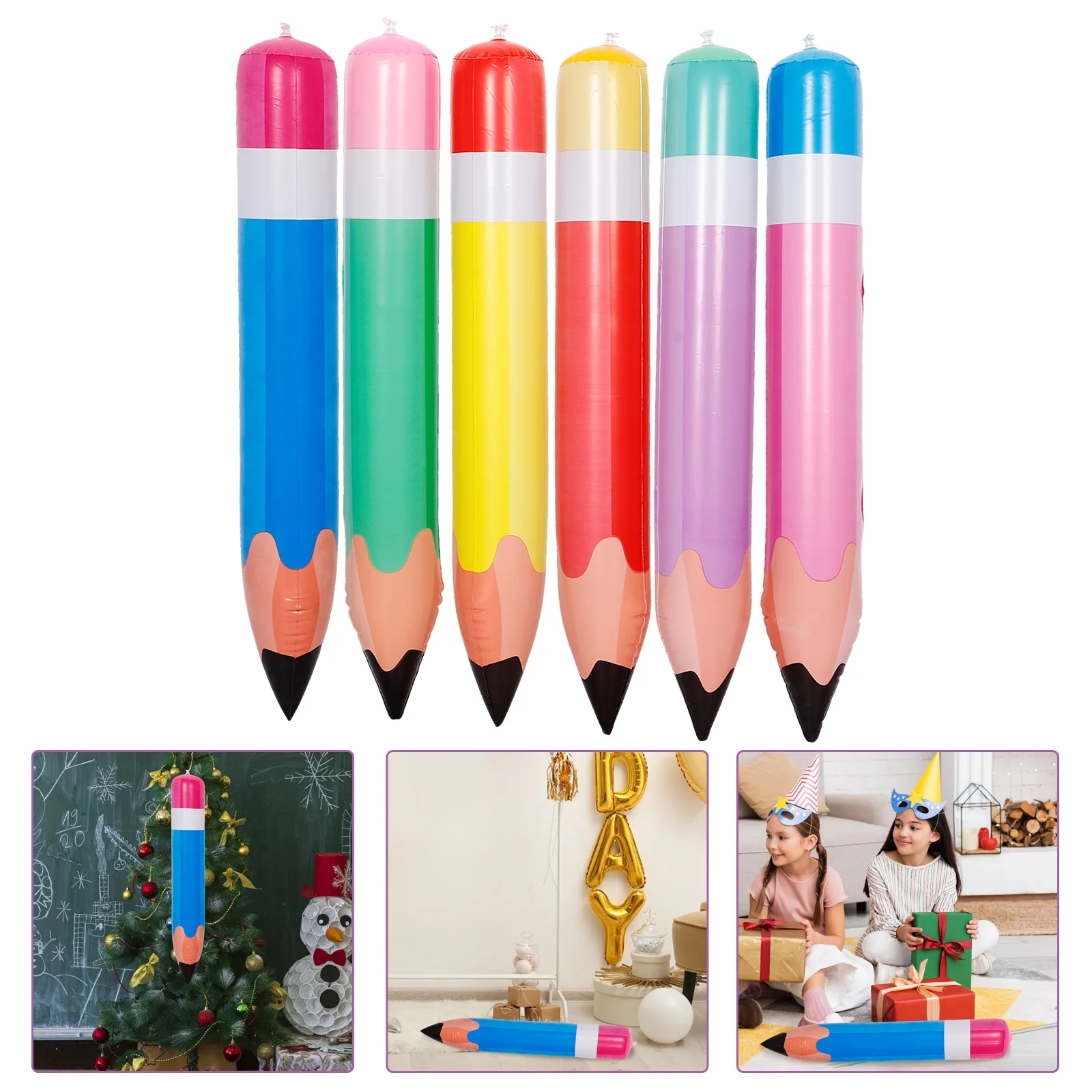 

6pcs Inflatable to School Decoration Giant Pencils Jumbo Inflatable Pencil Props Toys Oversized Pencil Prop Classroom Party