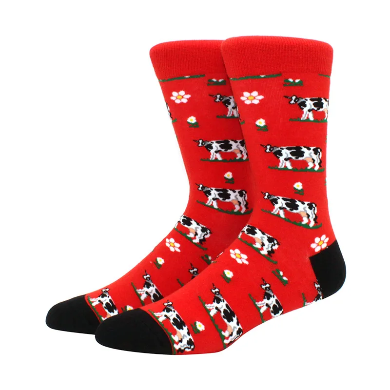 Men happy fun socks printing art cute spring animal socks panda cow sheep bulldog cotton fashion harajuku colorful socks