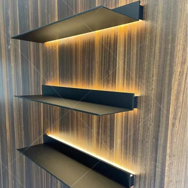 LED Lighted Aluminum Shelf, Wall Mounted Display Rack for Living Room, Illuminated Storage Organizer for Background Decor