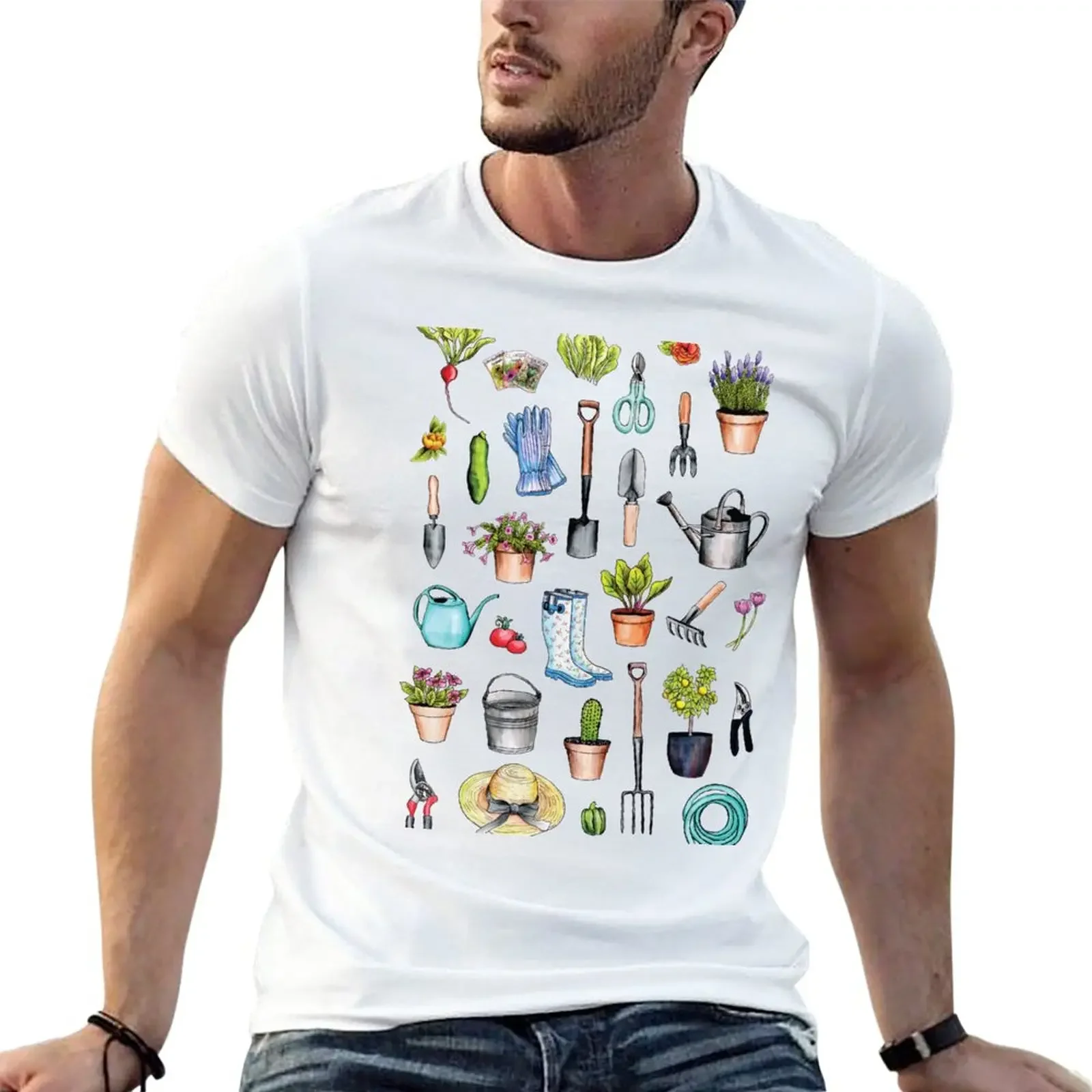 

New Garden Gear - Spring Gardening Pattern w/ Garden Tools & Supplies T-Shirt hippie clothes T-shirt for a boy men clothes