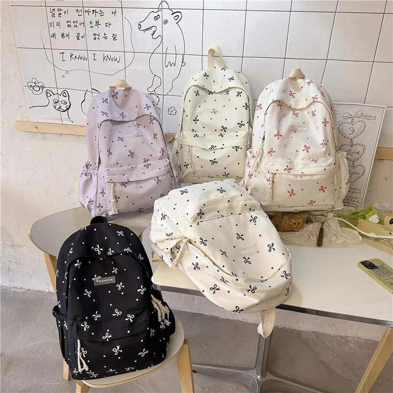 Backpack, Backpack, Female Student, Middle School Student, High School Student, Printed Bow Backpack, Travel Backpack, Trendy