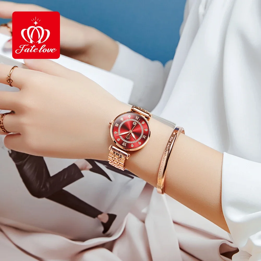 Fate Love 5866 Japan Quartz Movement Watch For Women Wristwatch Waterproof Calendar Ladies Hand Clock Elegant Women's Watches
