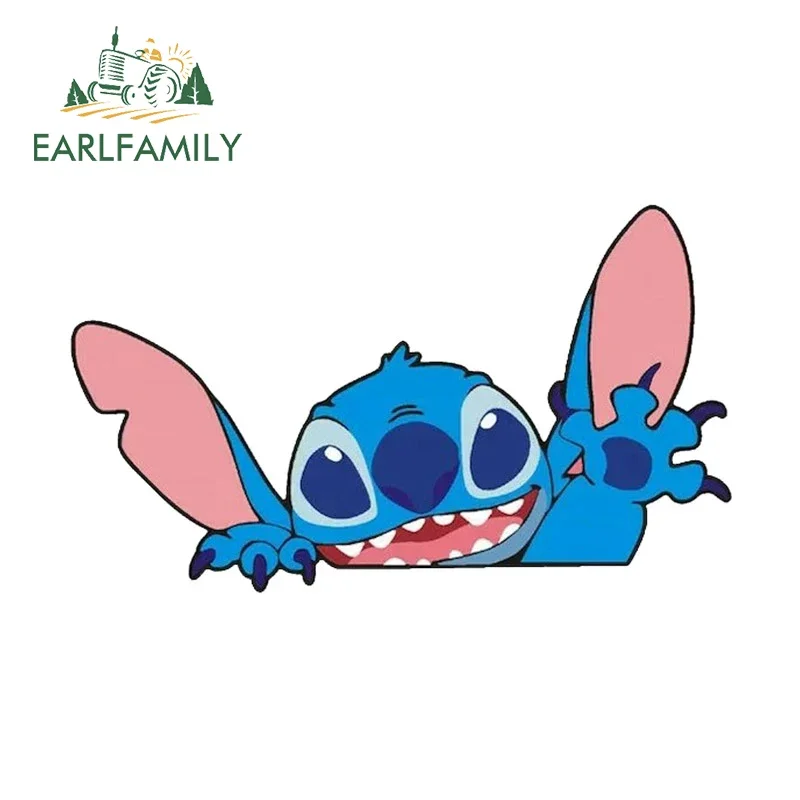 EARLFAMILY 13cm x 7.7cm Cartoon Kawaii Stitch Peek Car Sticker Anime Funny Wave Decal Car Styling Creative Caravan Graphics