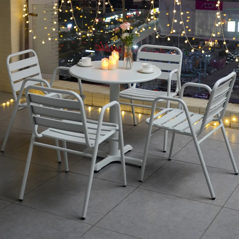 Commercial furniture Outdoor tables and chairs Balcony courtyard cafe Casual tables and chairs can be stacked with armrests