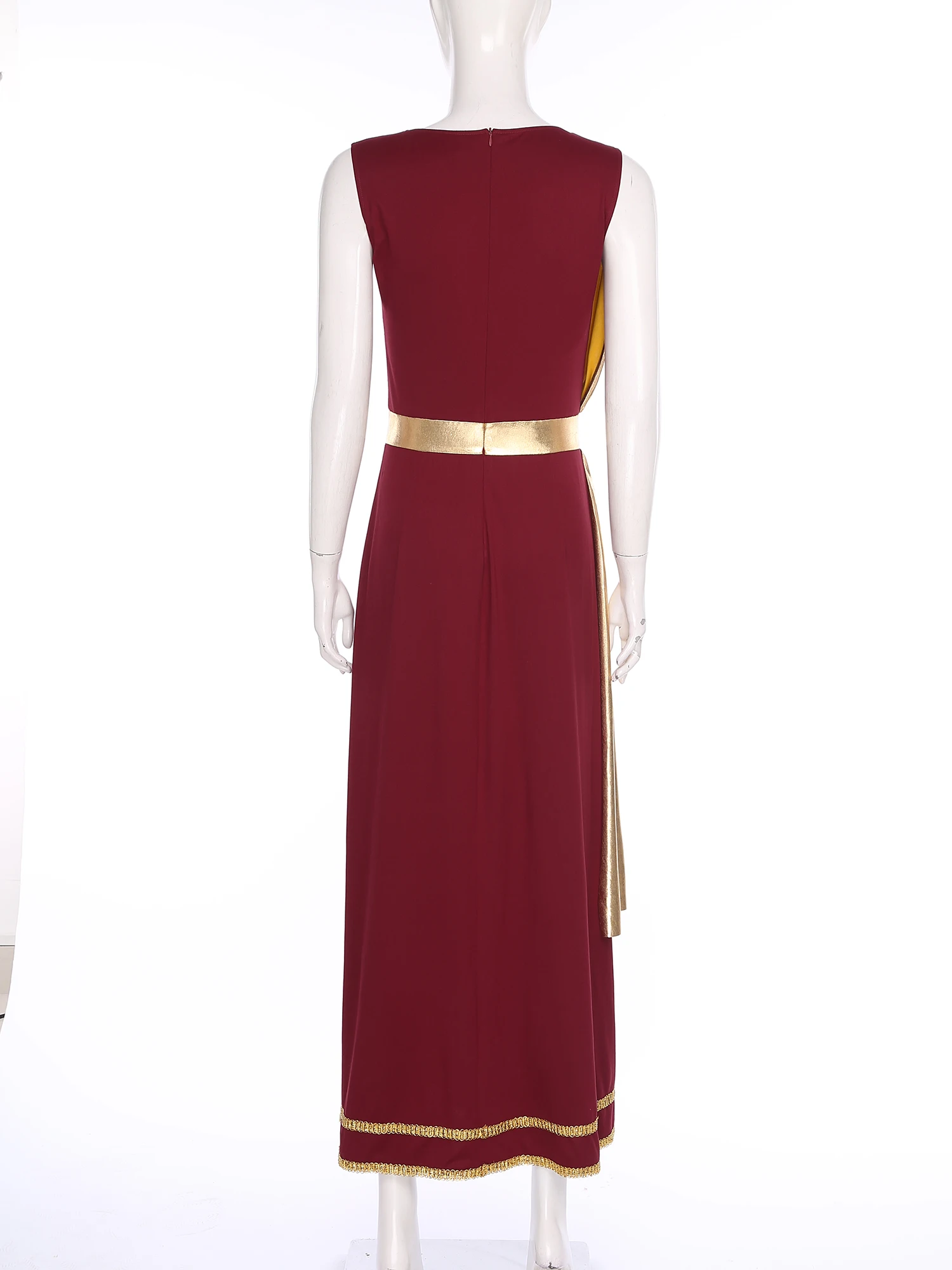 Women Ancient Greek Roman Queen Princess Cosplay Costume Sleeveless Metallic Shiny Tunic Toga Dress for Halloween Theme Party - view 4