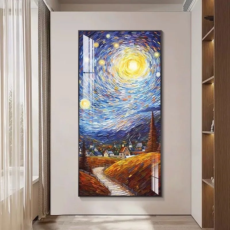 

2025 Modern Abstract LED Mural Lamp Van Gogh Starry Sky Decorative Painting Entrance Corridor Restaurant Bedroom Mural Lamp