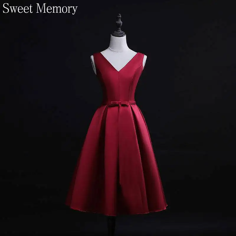 F280 White Wine Red Black Evening Dresses Prom Gown Sexy Women V-Neck Sleeveless Lace Up Simple Wedding Party Dress