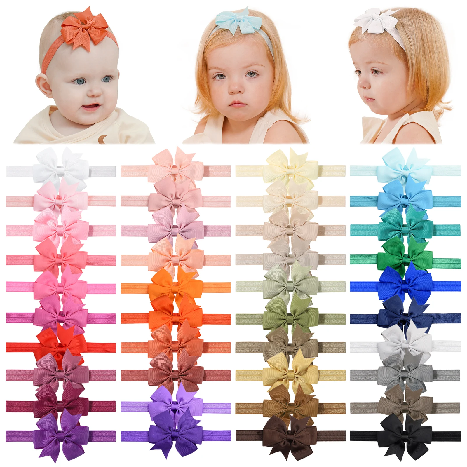 

20/40pcs 3'' Cute Grosgrain Ribbon Hair Bows Headbands for Baby Girls Infants Bowknot Elastic Hair Band Headwear Kids Photo Prop