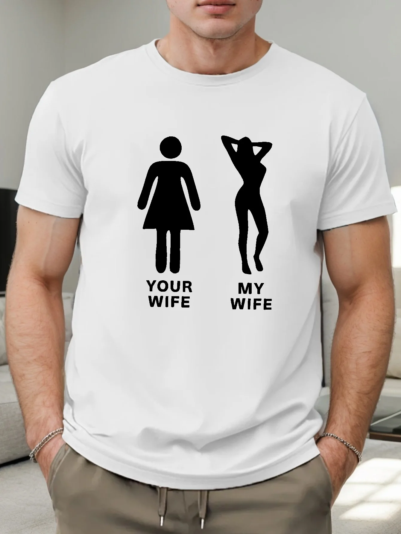 Your Wife Vs My Wife printed T-shirt, men's T-shirt, summer casual short-sleeved T-shirt #2
