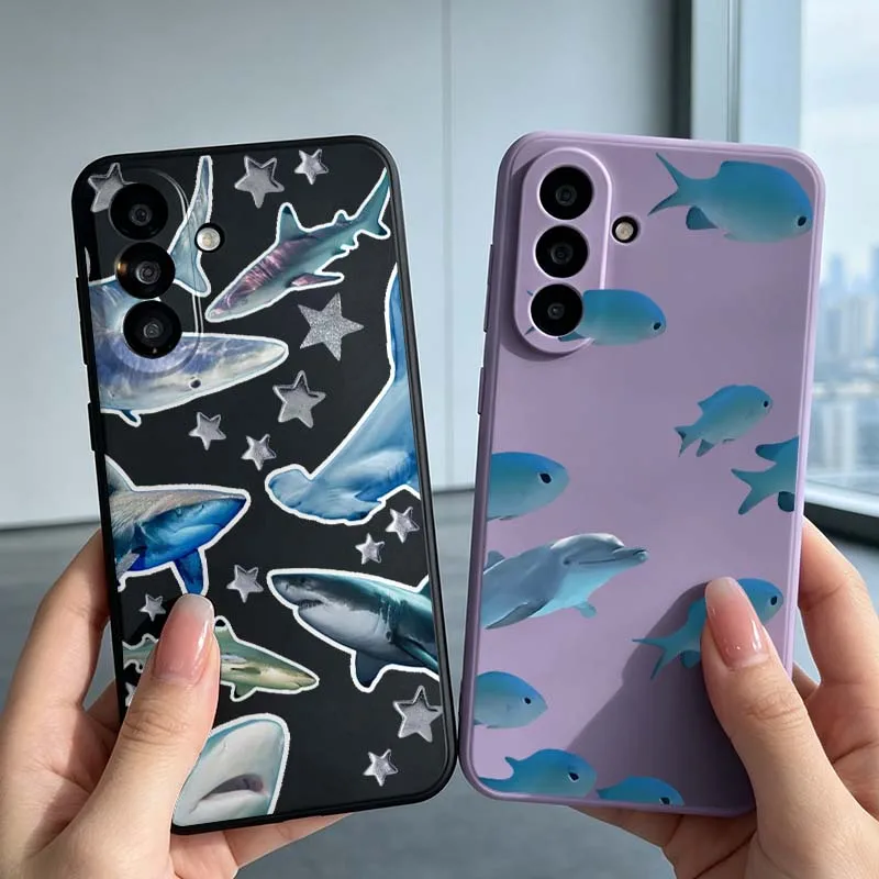 Cartoon Shark Star Pattern Cover For Samsung Galaxy A15 A14 A13 A12 A11 A10S A10 A06 A05 A05S A04 A04S A04E A03 Phone case