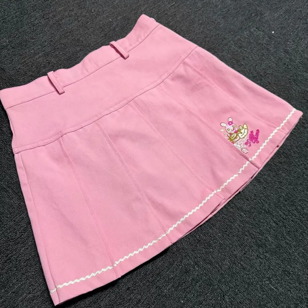 Japanese Cartoon Embroidery Sweet Girl Pink Pleated Skirt Spring Summer New Cute All Match Fairycore Mini Skirt MP Y2k Skirt