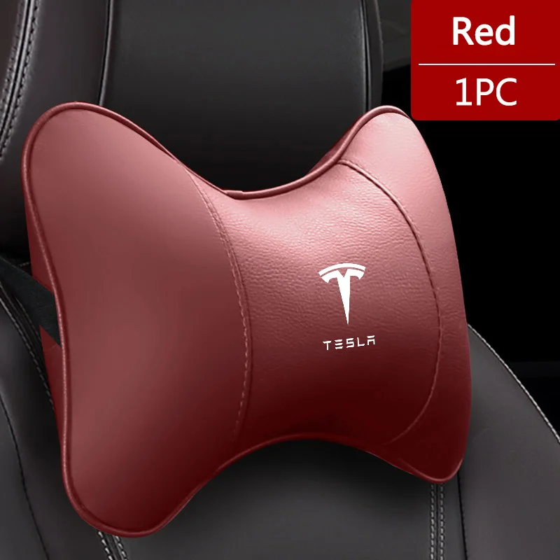 PU Leather Car Seat Neck Pillow Headrest Rest Cushion For Tesla Model 3 Model S X Model Y Roadster SpaceX Interior Accessories