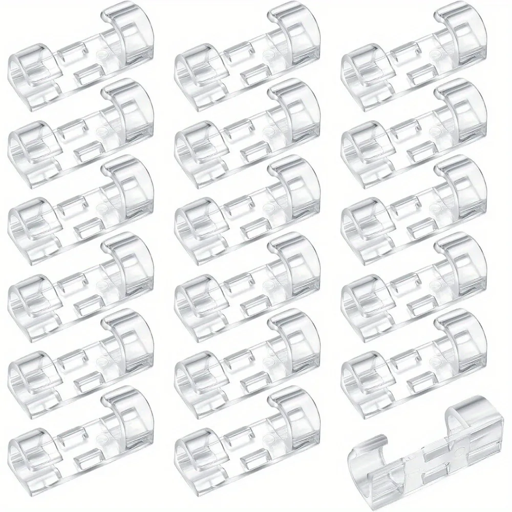 20pcs Clear Adhesive Cable Clips - Durable PC Material Cord Organizer Holders with Strong Adhesive Backing,