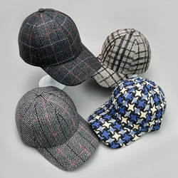 Versatile Color Block Star Baseball Caps Autumn and Winter New Men WomenCotton Fashion Casual British Style Check Warm Colorful