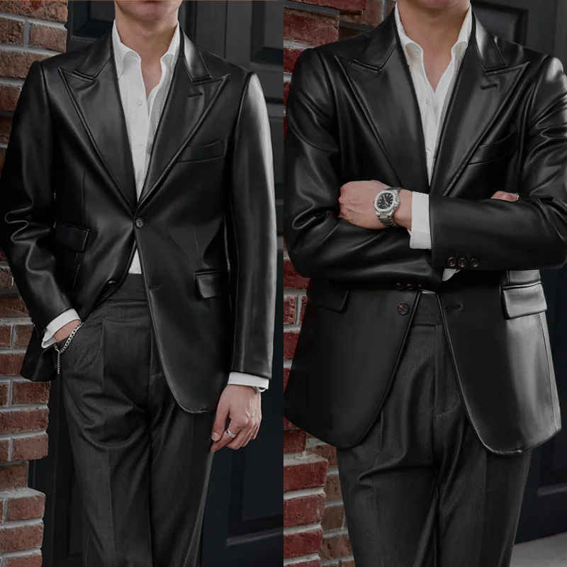 

New Men Leather Clothes Suits Slim Fit Casual Lapel Formal Wear Jackets Youth Handsome Leather Soft leather Jacket