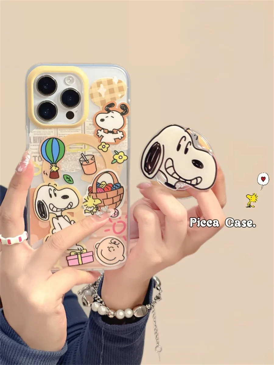 Engraçado 3D Snoopy Phone Case, Magsafe Case, carga sem fio, amendoim, bonito, adorável suporte magnético, iPhone 13, iPhone 12, iPhone 14, iPhone