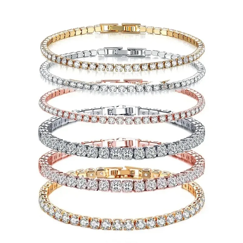 

New Pure Silver 925 Rose Gold Bracelet Shining Classic Hip Hop Crystal Tennis Bracelet Women's Jewelry Fashion Wedding Gift