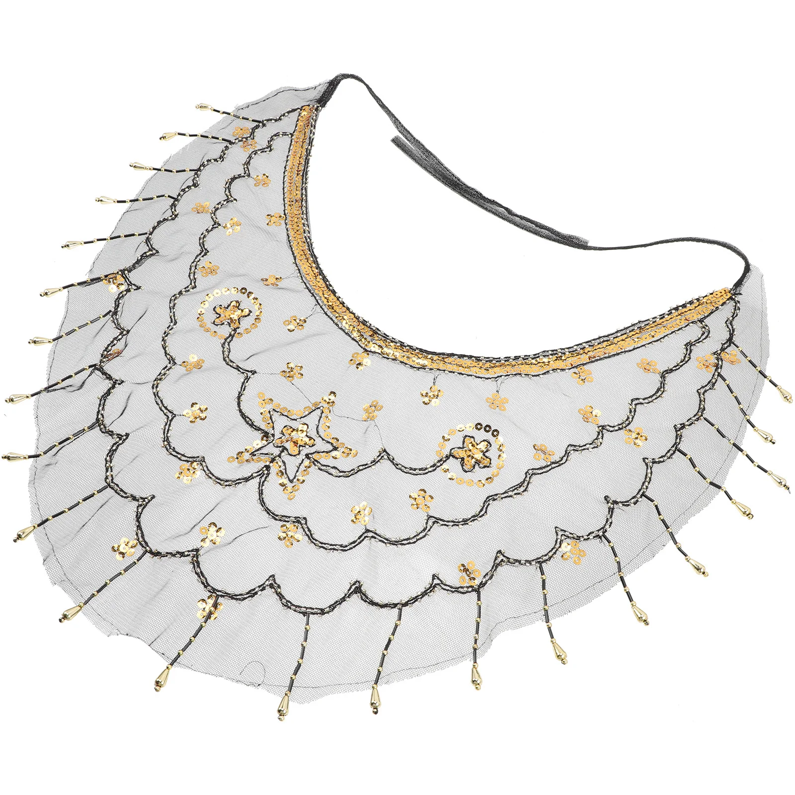 

Exquisite Belly Dance Veil for Women Gold Beaded Mesh Face Chain with Flower Pattern Elegant Performance Accessory Masquerade