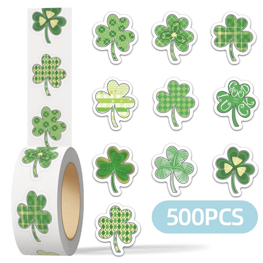 500 ピース/ロールクローバーシールステッカー聖パトリックの日ロールデカール DIY 荷物電話ギタースケートボード防水ステッカー子供のおもちゃ