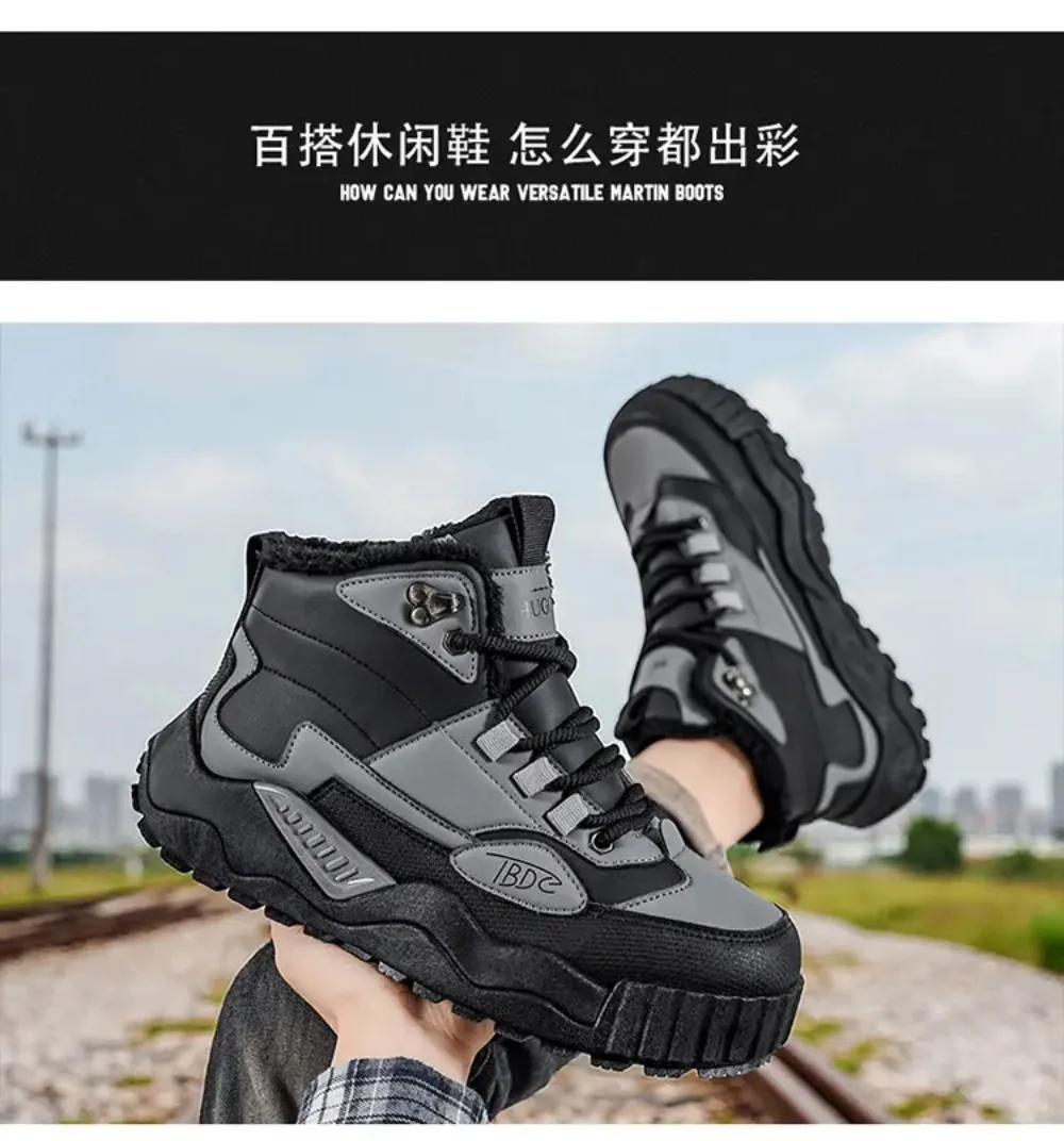 الشتاء الرجال ملابس العمل حذاء من الجلد الدافئة أفخم سميكة وحيد الثلوج الأحذية الارتفاع زيادة مقاوم للماء الدانتيل يصل الرجال أحذية قطنية في الهواء الطلق #6