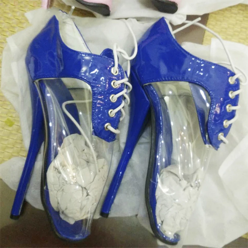 Transparent PVC Sexy Women Pumps Shoes 18CM Super High Ballet Heels Size 36-46