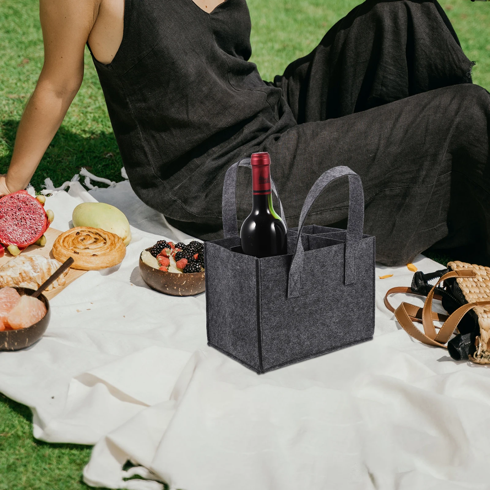 

2pcs Portable Wine Bottle Carrier Compartments Reusable Storage Bag For Beer Red Wine Felt Divider Organizer