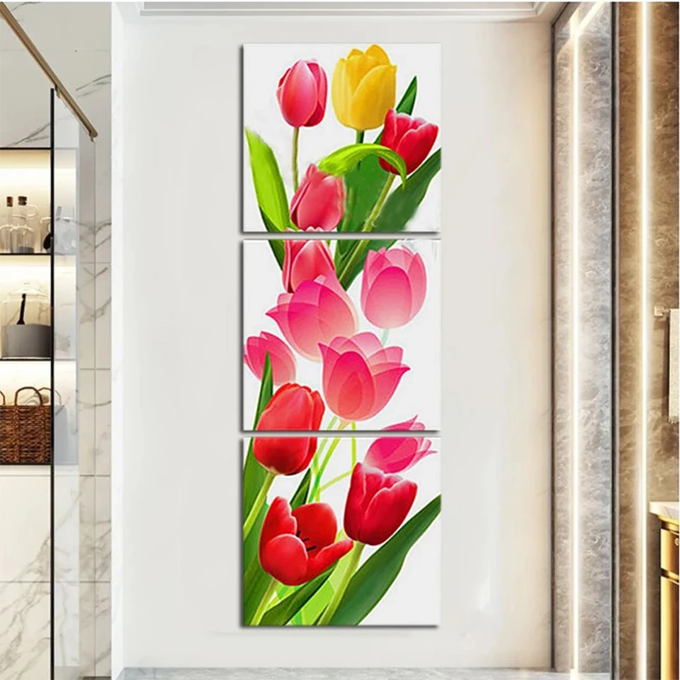 Diamond Art Tulip Stone Cross Stitch 3pc/set Multi-picture Combination Diamond Painting Full Square Flower Home Decor