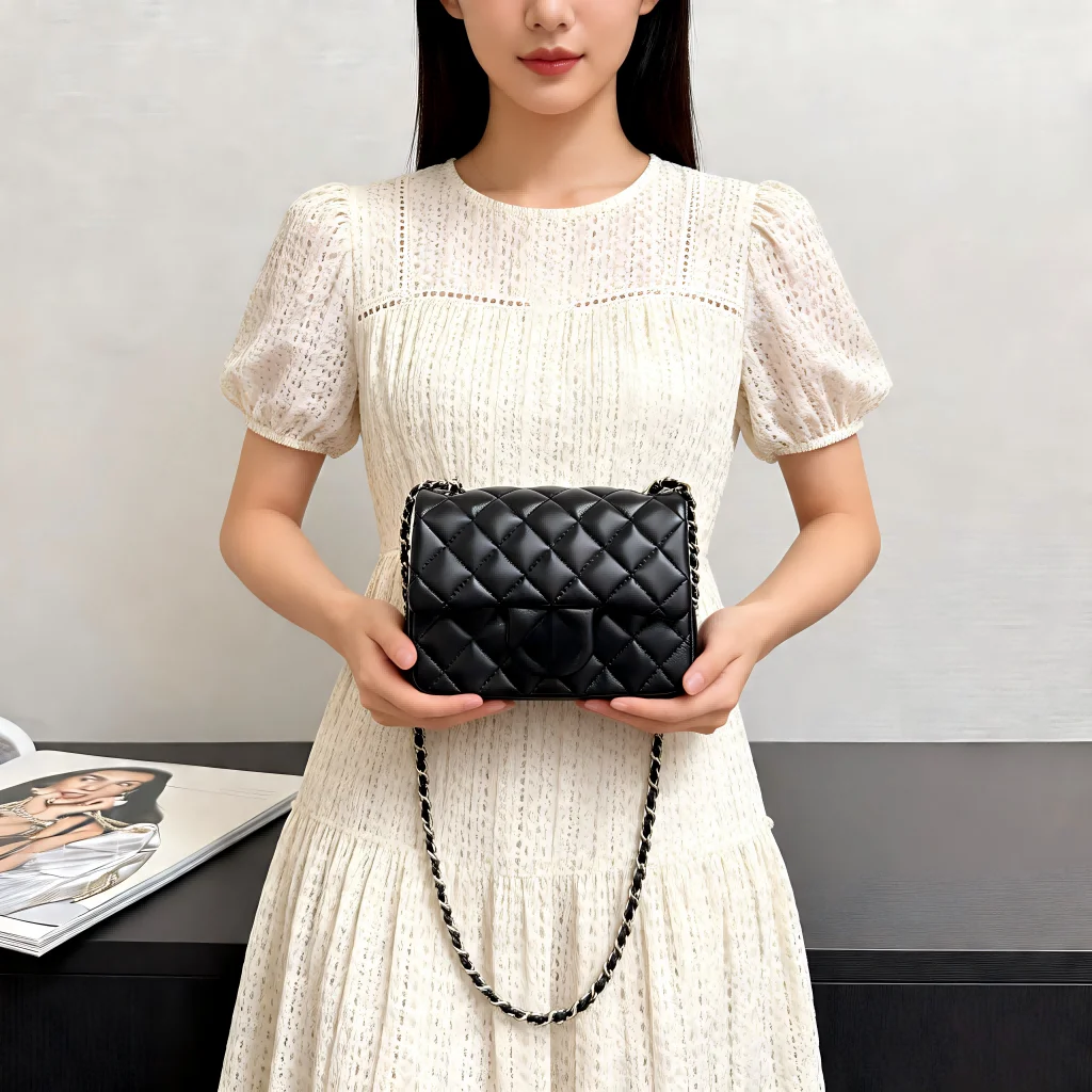 

Slim Fashion Diamond Lattice Chain Bag Women Genuine Leather Designer Multi-use Shoulder Purse