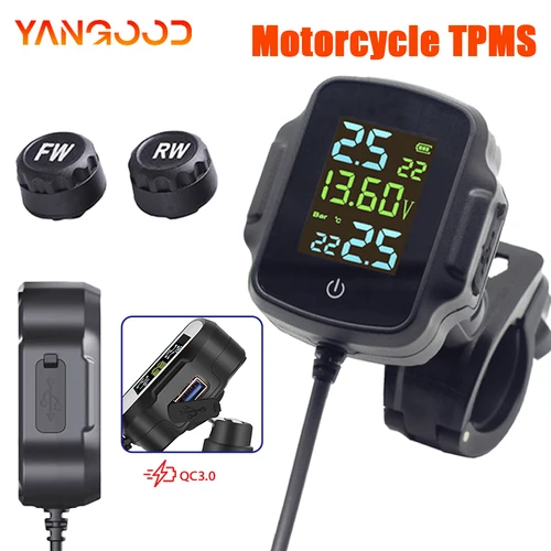 Alarma de seguridad TPMS para motocicleta, sistema de supervisión de presión de neumáticos QC 3,0, carga rápida, salida USB, pantalla precisa de presión de neumáticos