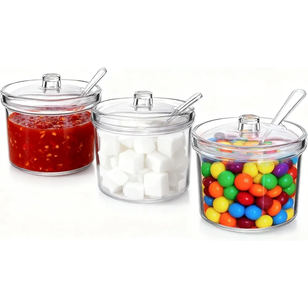 Juego de 3 contenedores de condimentos acrílicos, caja de condimentos, contenedor de especias con tapas y cucharas para organizador Gourmet de cocina para el hogar