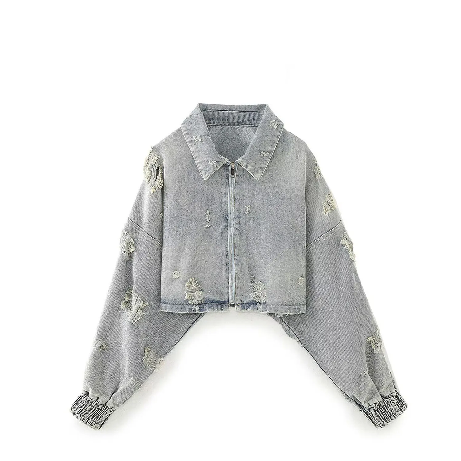 Women's Denim Jaet ort Sle Decorative Hole Design Autumn New Arrival Faion Outerwear Polyester Material