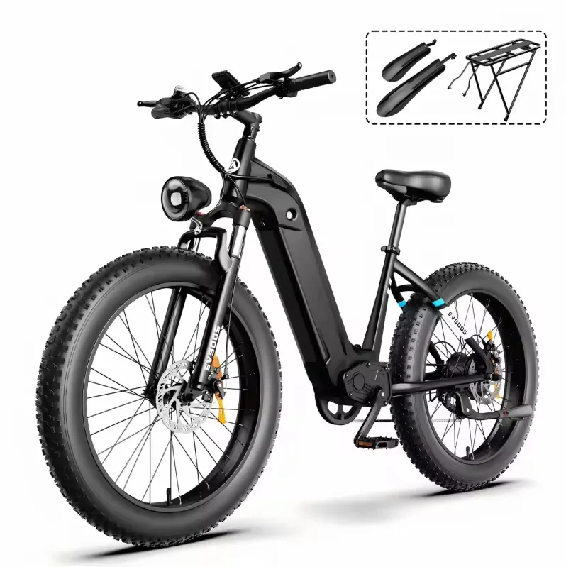OBX EV900S E-Bike 1000W Electric Bike 48V 15Ah Battery 26” Fat Tire E-Bike 28MPH Adjustable Speed 55KM Range Front Suspension image 1