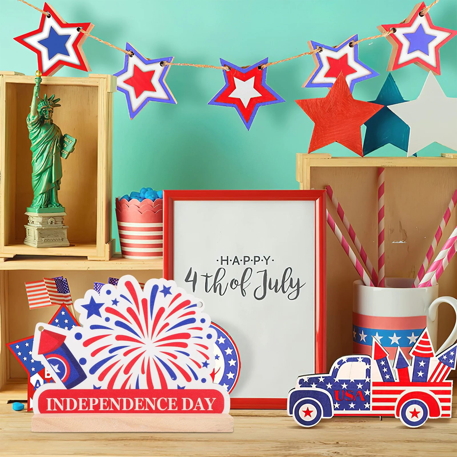 

Lightweight Wooden July 4th Decor Independence Day Adornment Festive Home Office Decoration July 4th Decor