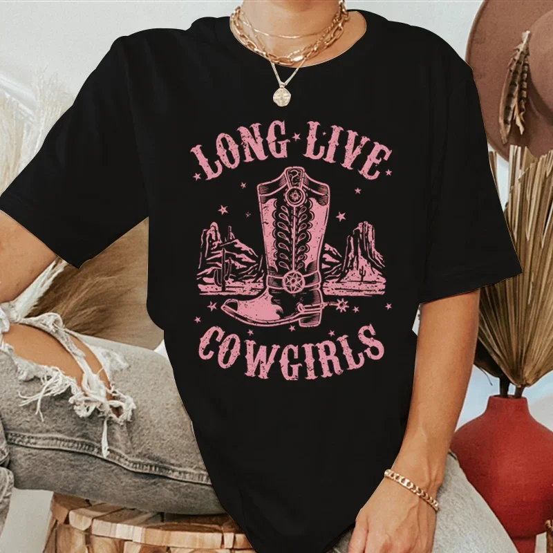 Long Live Cowgirls T-shirt Women Summer Western Rodeo Short Sleeves Tshirt Wild Cowgirl Boots Graphic Tee Shirt Cotton T Shirt