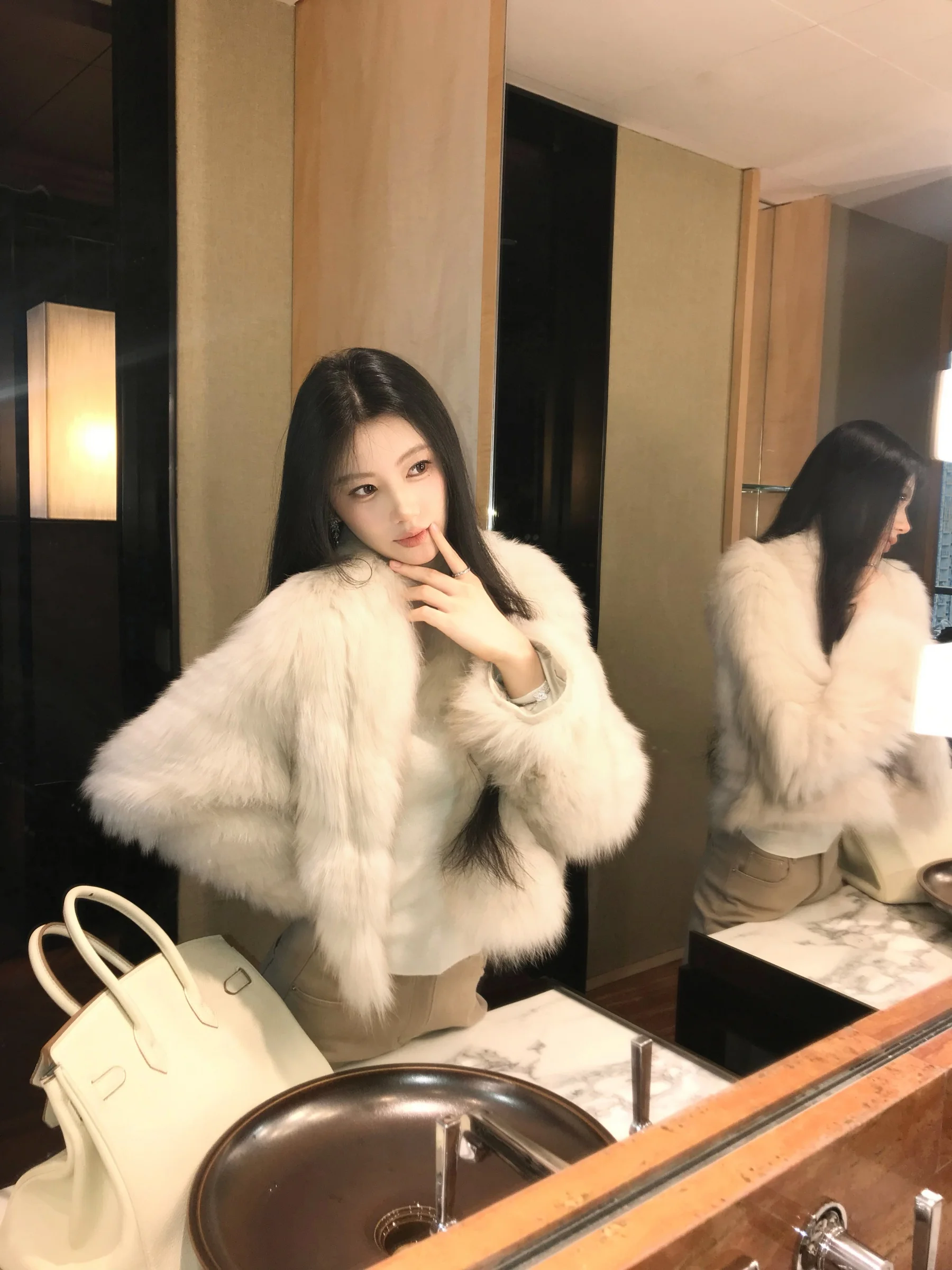 

5werkwen adient Color Fur Coat Long Sve Loose Fit Daily Wear Pure Color Skin Outerwear for Young Women