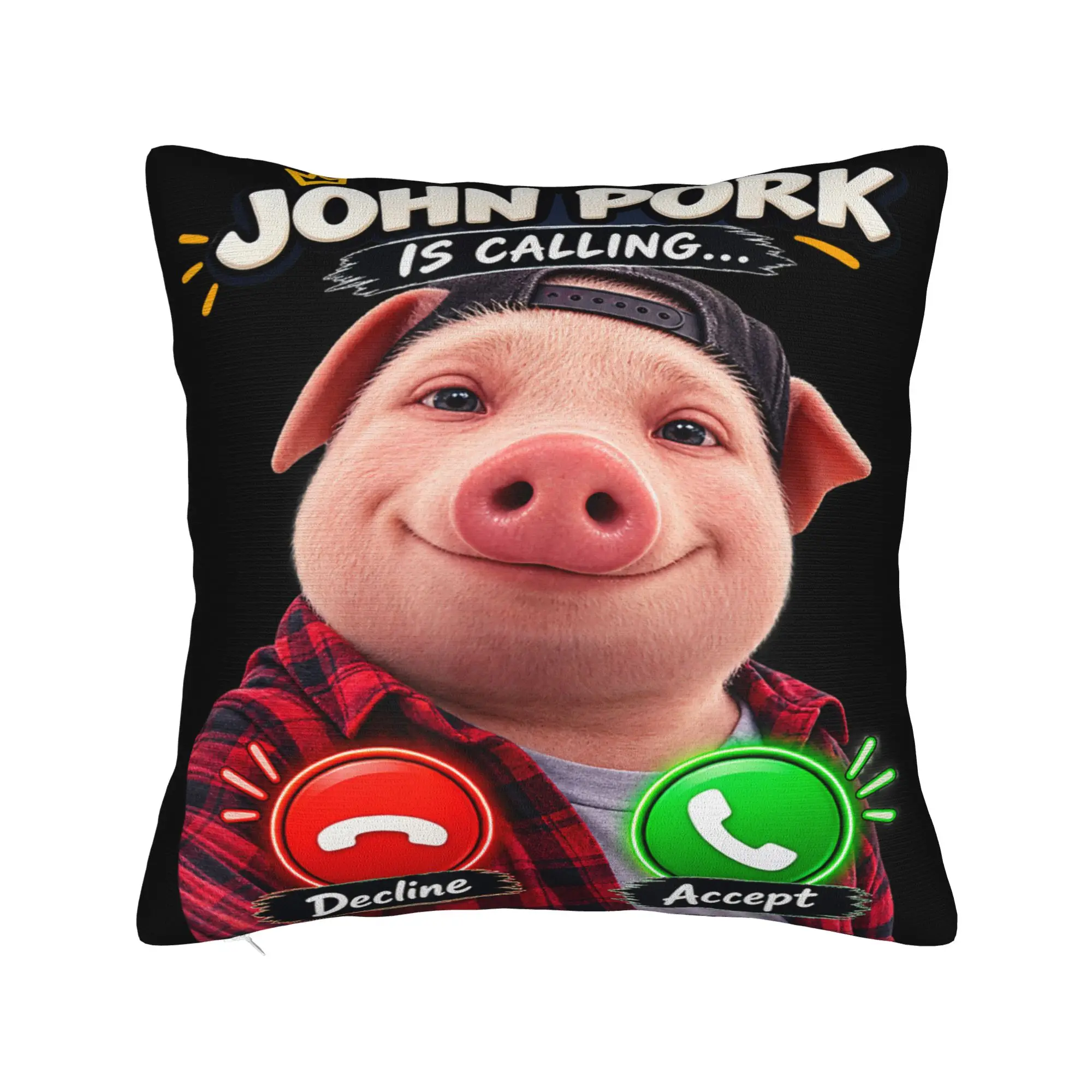 John Pork Answer Call Phone Brainrot Saying Joke Meme Pillow Case Design Pillow Cover Cushion Cover For Living Room Bed Chair