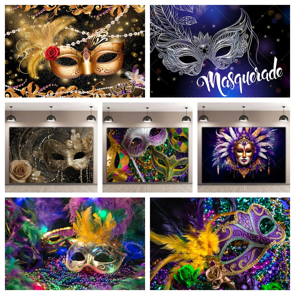 Venetian Mardi Gras Photography Backdrop Decor Carnival Party Masquerade Colorful Mask Backgrounds Custom Banner Studio Props