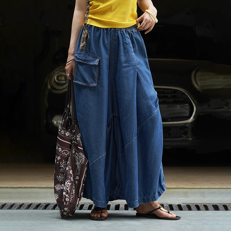 

FANAN винтажные джинсовые брюки для женщин, эластичные широкие джинсы с высокой талией, уличная одежда, свободные брюки, модные женские летние новинки 2023 г.