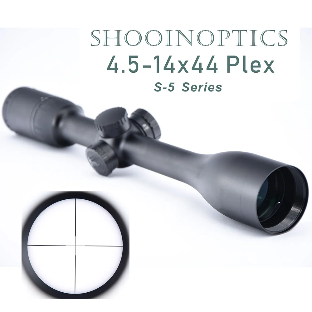 Shooin Optics S-5 Series 4.5-14x44 Plex Riflescope – 1 Inch Tube, 1/4 MOA, HD Lens, Fully Multi-Coated for Precision Shooting